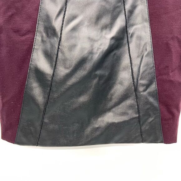 Akris Punto Pencil Skirt in Black Cherry (Purple) w/Vegan Leather Front Panel-4 - Picture 6 of 12